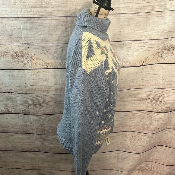 Vintage Colter Bay Turtleneck Sweater NWT Hand Loomed Blue Floral Ramie Medium - Picture 3 of 9